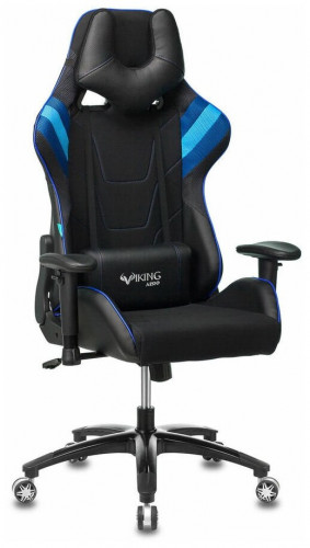 игровое кресло бюрократ бюрократ viking 4 aero, обивка: искусственная кожа, цвет: иск.кожа черная/ткань черная 26-28/сетка синяя(tw-10)-голубая(tw-55)-серая(tw-12) во Владикавказе